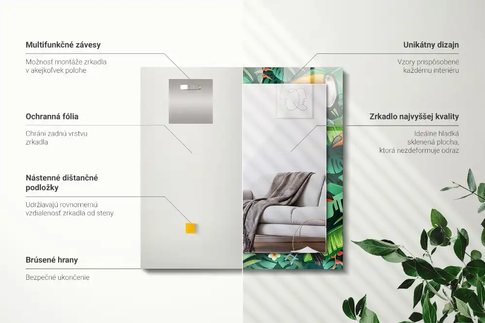 Obdĺžnikové dekoračné zrkadlo Tukany opúšťajú džungľu