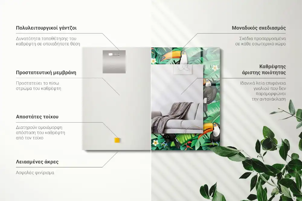 Obdĺžnikové dekoračné zrkadlo Tukany opúšťajú džungľu