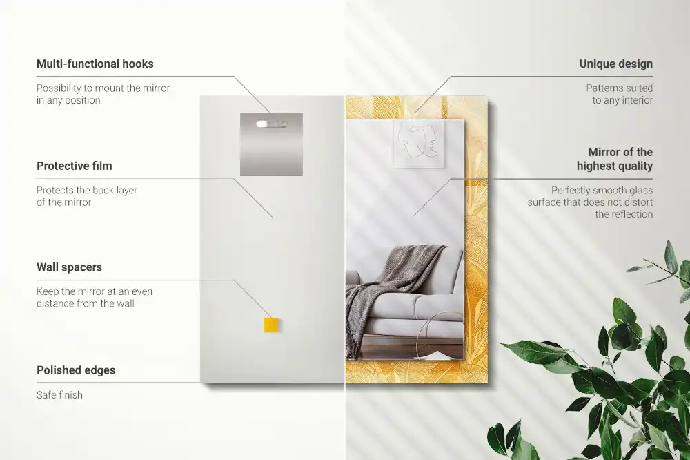 Obdĺžnikové zrkadlo s motívom Oranžový vzor listov