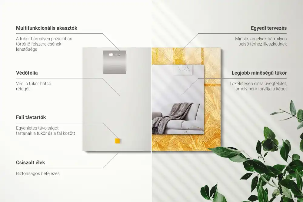 Obdĺžnikové zrkadlo s motívom Oranžový vzor listov