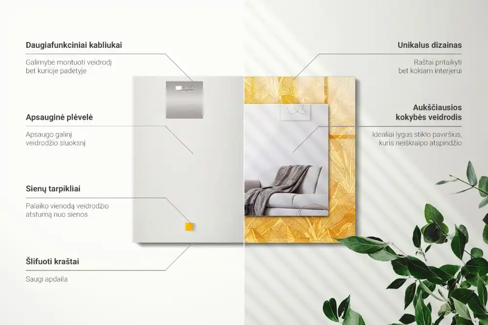 Obdĺžnikové zrkadlo s motívom Oranžový vzor listov