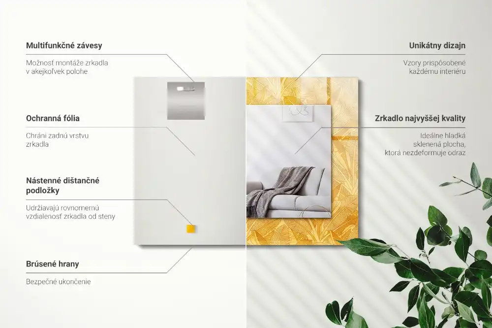 Obdĺžnikové zrkadlo s motívom Oranžový vzor listov