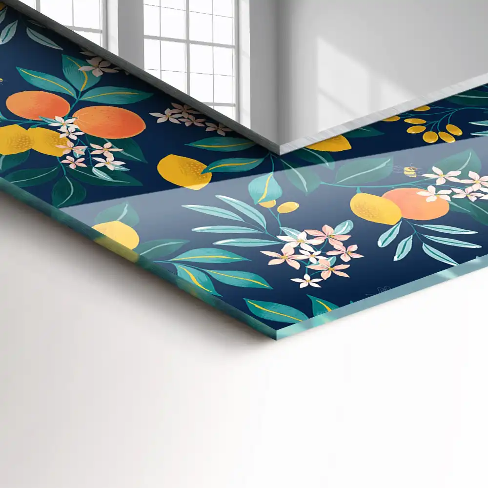 Obdĺžnikové dekoračné zrkadlo Kvety a ovocie