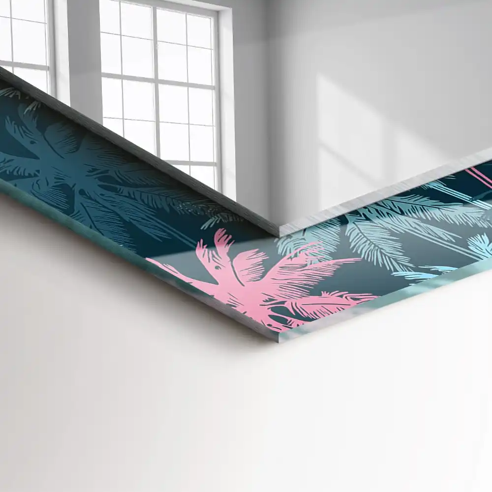 Obdĺžnikové zrkadlo s motívom palmy, farebný vzor