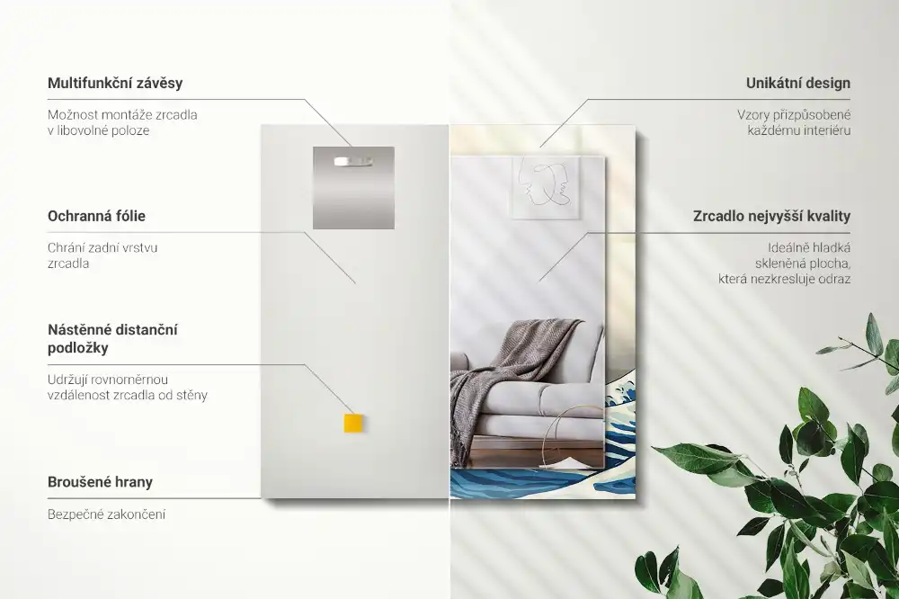 Obdĺžnikové ozdobné zrkadlo Veľká vlna pri Kanagawe