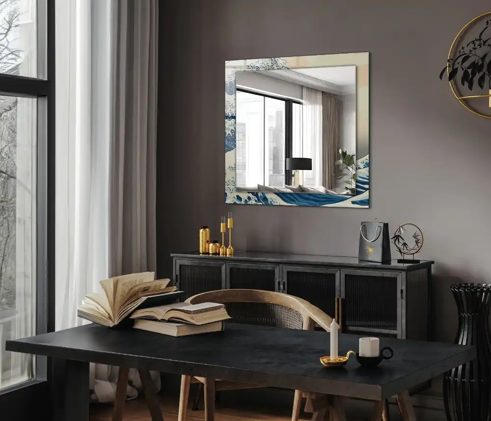 Obdĺžnikové ozdobné zrkadlo Veľká vlna pri Kanagawe