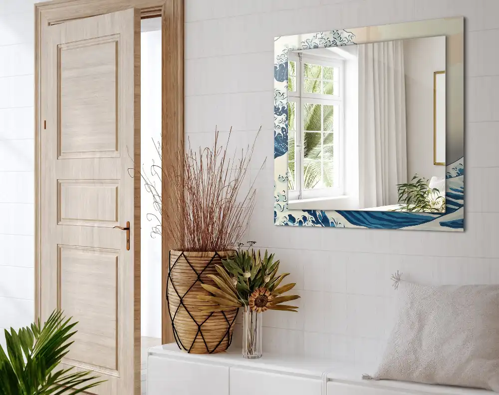 Obdĺžnikové ozdobné zrkadlo Veľká vlna pri Kanagawe