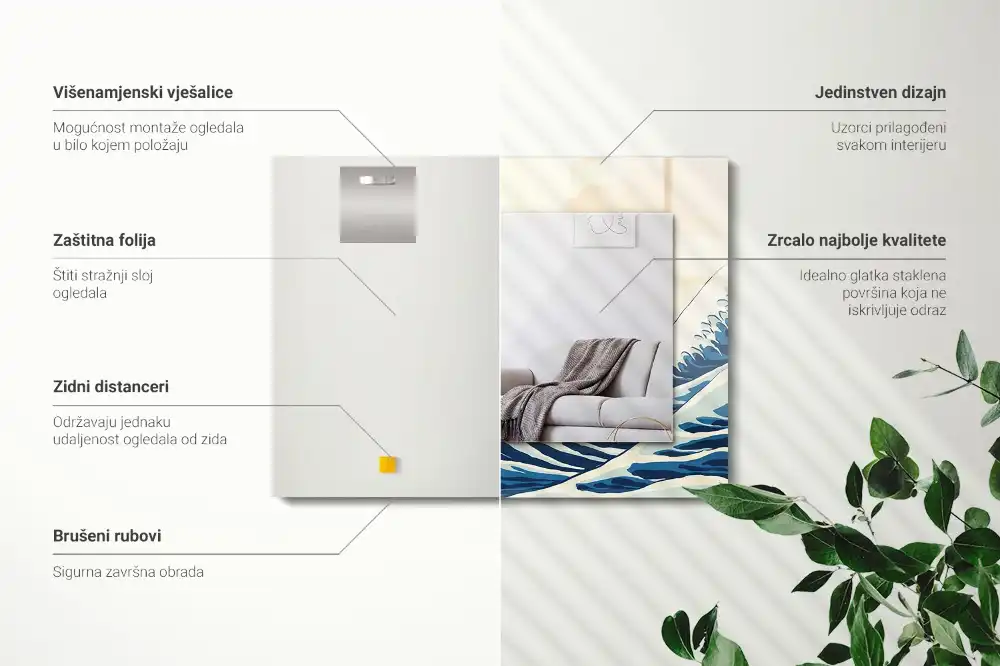 Obdĺžnikové ozdobné zrkadlo Veľká vlna pri Kanagawe