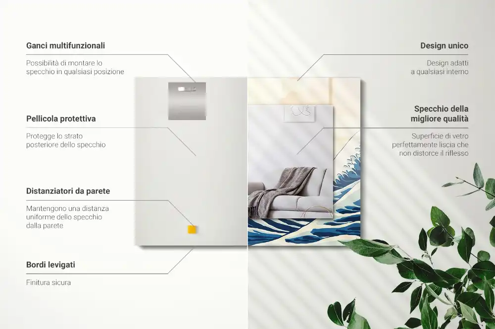 Obdĺžnikové ozdobné zrkadlo Veľká vlna pri Kanagawe