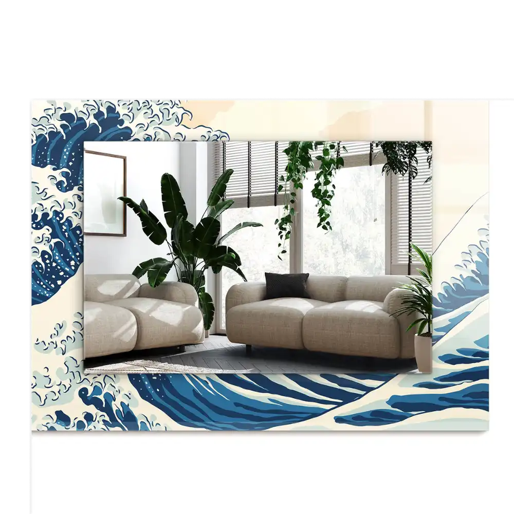 Obdĺžnikové ozdobné zrkadlo Veľká vlna pri Kanagawe