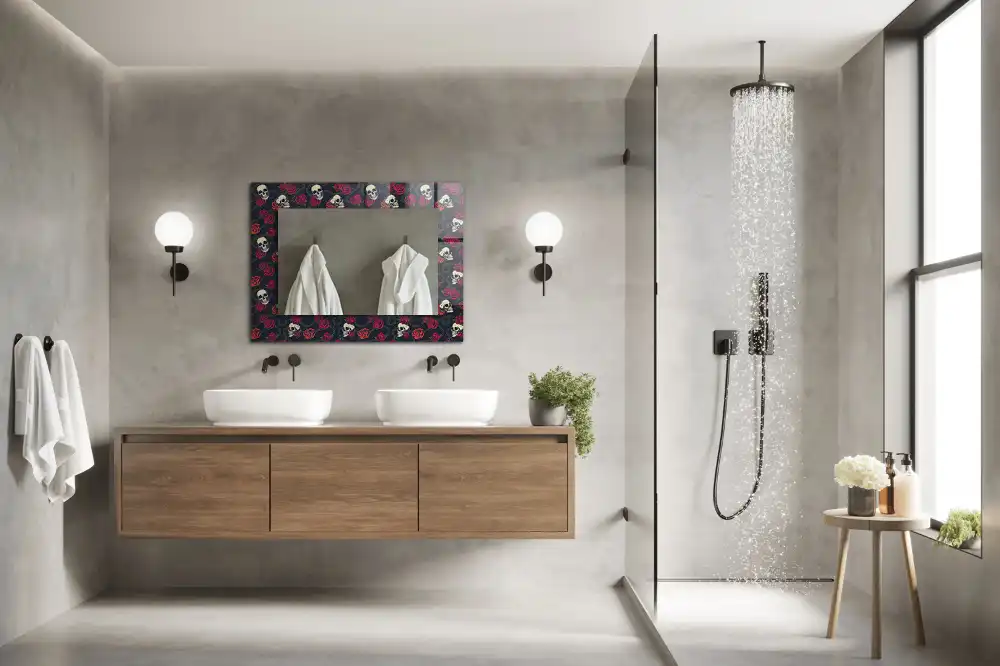 Obdĺžnikové dekoračné zrkadlo Lebky ruže tŕne