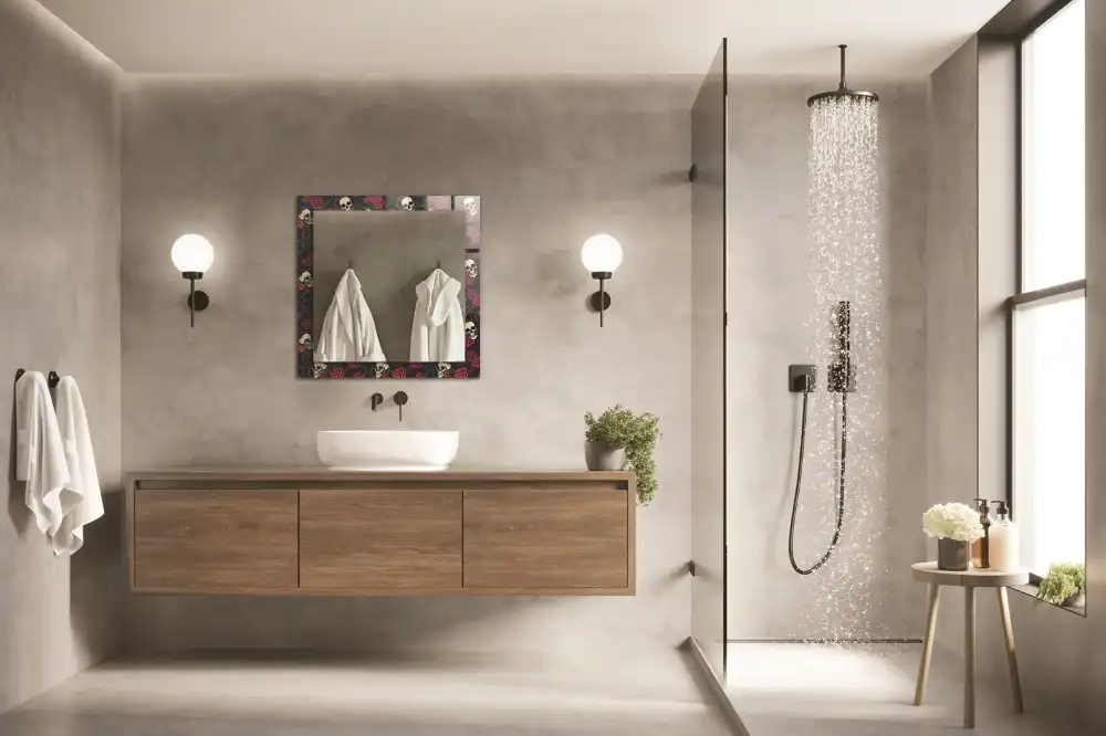 Obdĺžnikové dekoračné zrkadlo Lebky ruže tŕne