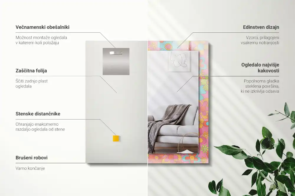 Obdĺžnikové zrkadlo s motívom Farebná kvetinová drážka