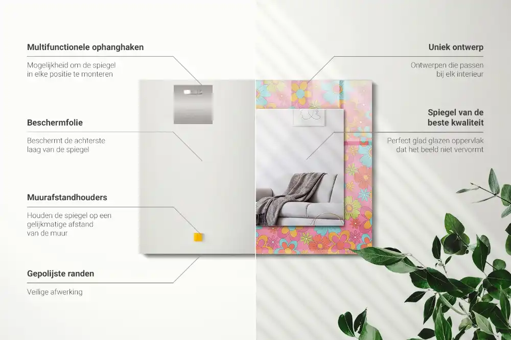 Obdĺžnikové zrkadlo s motívom Farebná kvetinová drážka