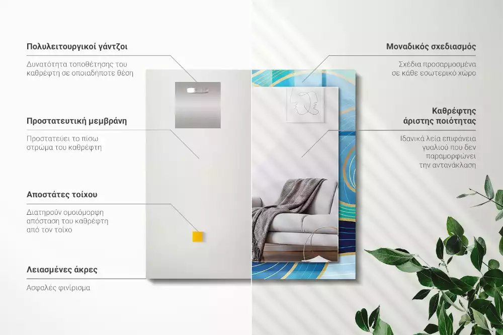 Obdĺžnikové ozdobné zrkadlo Modré vlny