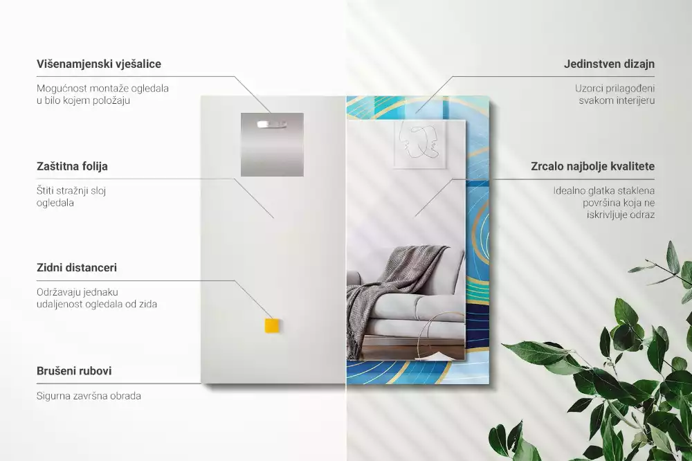 Obdĺžnikové ozdobné zrkadlo Modré vlny