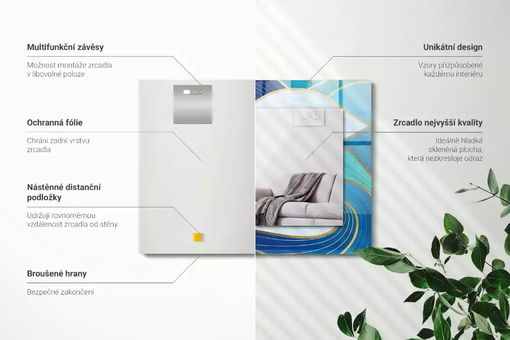 Obdĺžnikové ozdobné zrkadlo Modré vlny