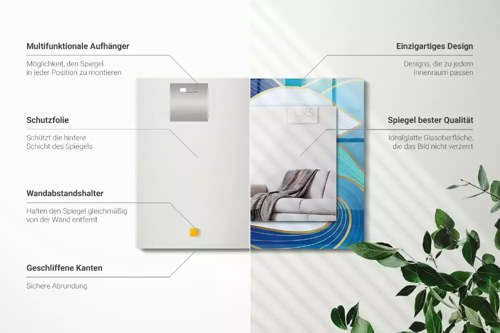 Obdĺžnikové ozdobné zrkadlo Modré vlny