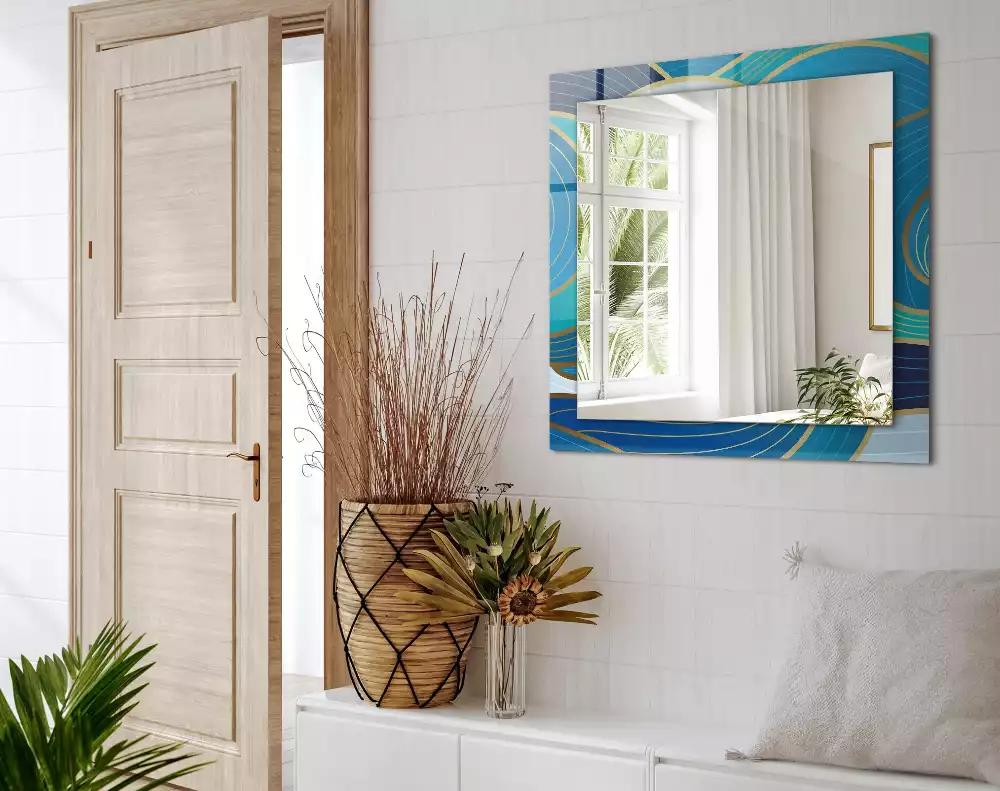 Obdĺžnikové ozdobné zrkadlo Modré vlny