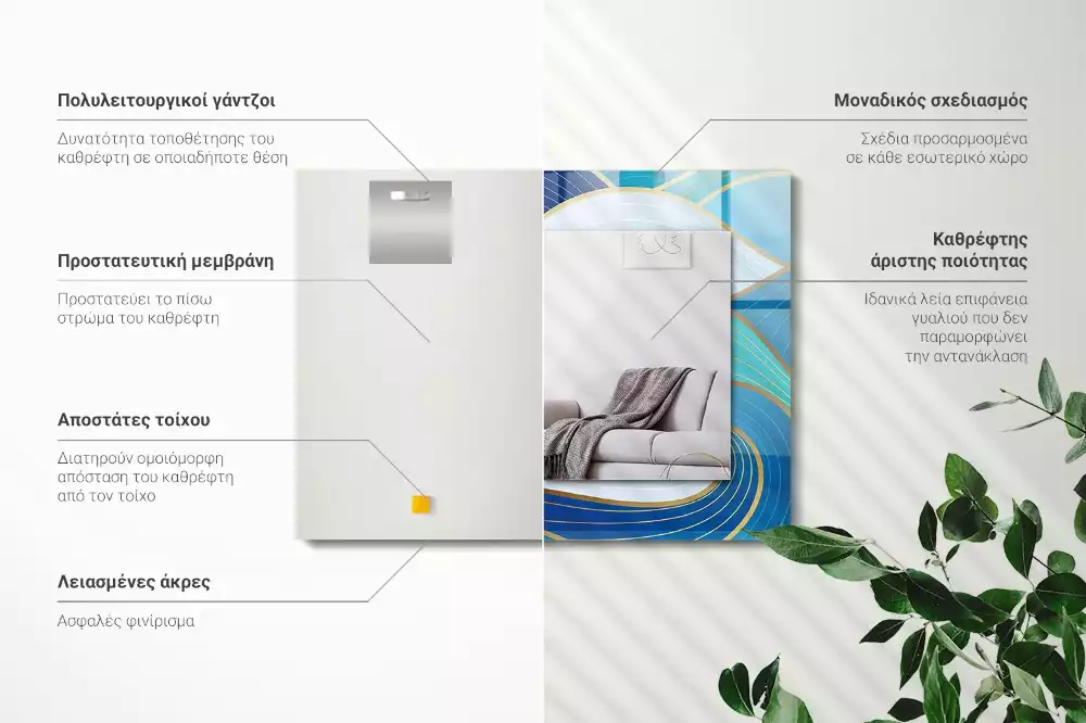 Obdĺžnikové ozdobné zrkadlo Modré vlny