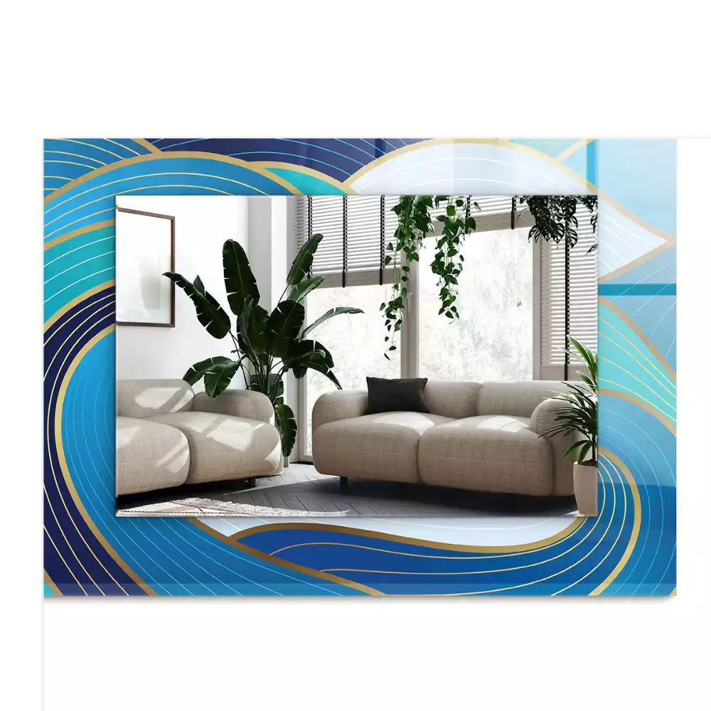 Obdĺžnikové ozdobné zrkadlo Modré vlny