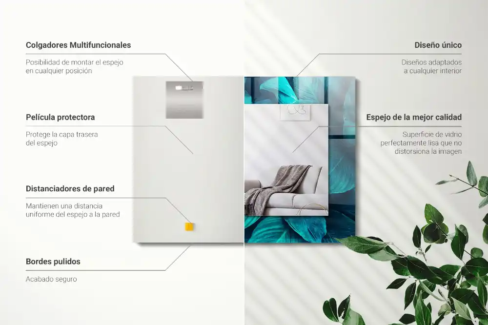 Obdĺžnikové dekoračné zrkadlo Zelené listy