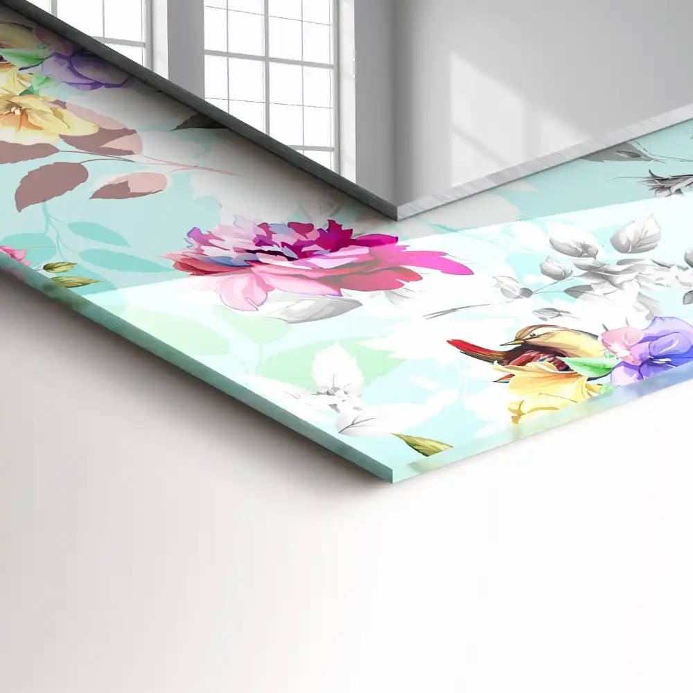 Obdĺžnikové zrkadlo s motívom Kvetinové a vtáčie