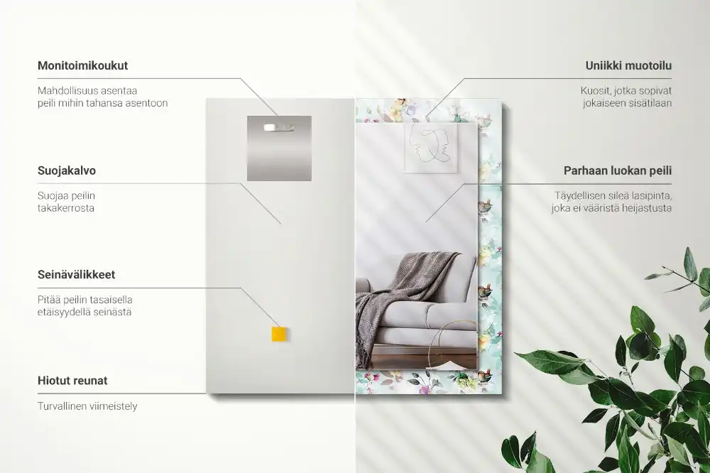 Obdĺžnikové zrkadlo s motívom Kvetinové a vtáčie