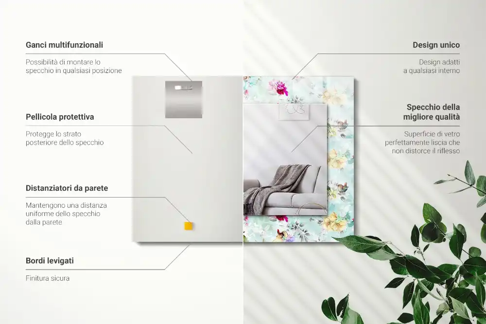 Obdĺžnikové zrkadlo s motívom Kvetinové a vtáčie