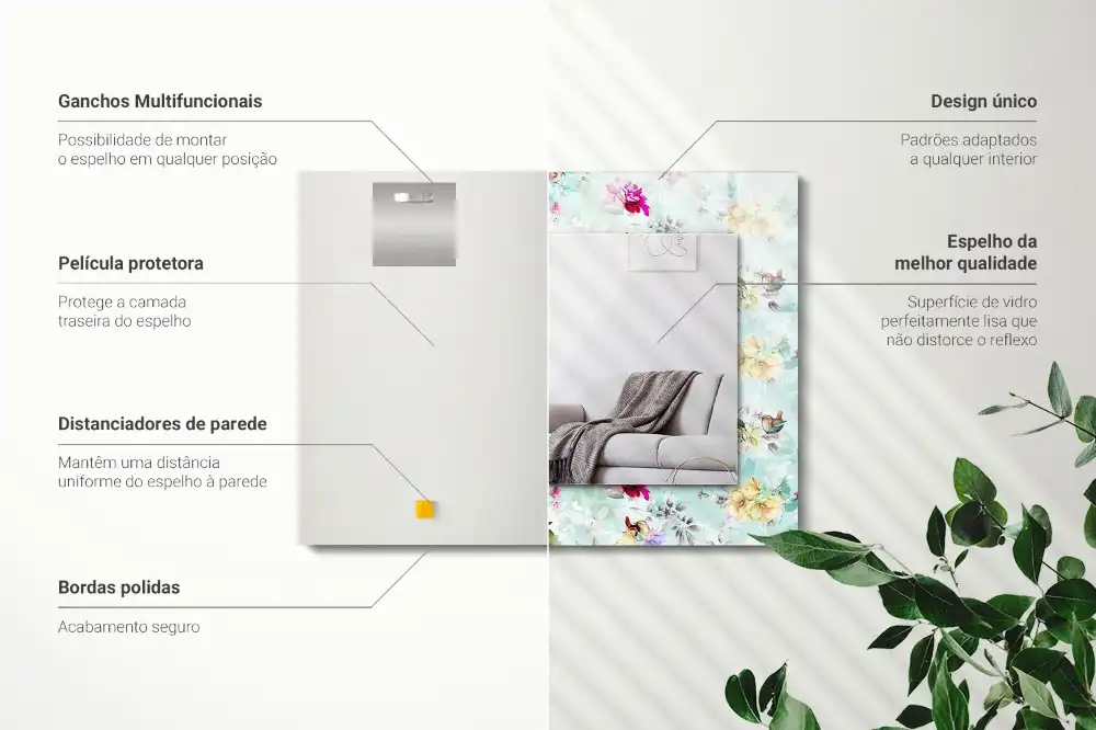 Obdĺžnikové zrkadlo s motívom Kvetinové a vtáčie