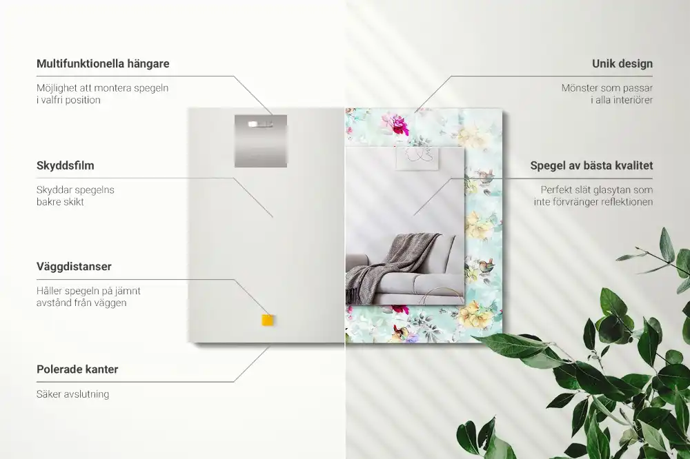 Obdĺžnikové zrkadlo s motívom Kvetinové a vtáčie