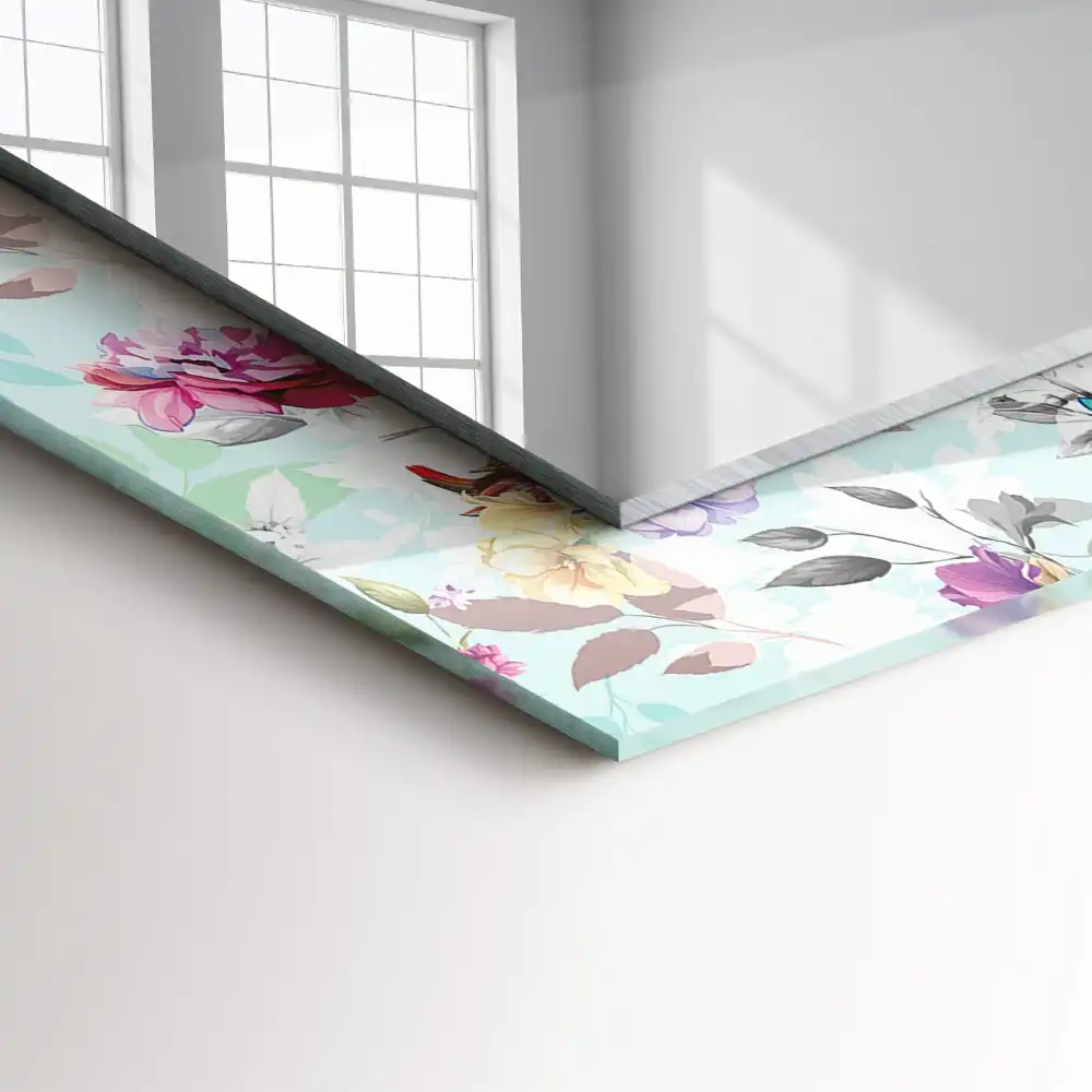 Obdĺžnikové zrkadlo s motívom Kvetinové a vtáčie