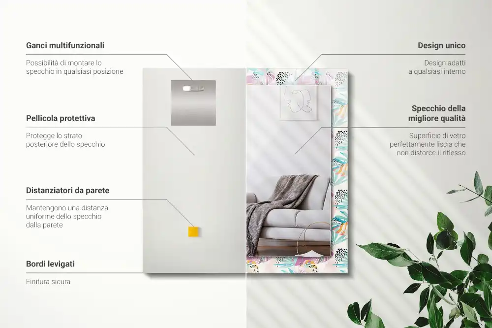 Obdĺžnikové dekoračné zrkadlo Farebné tropické listy