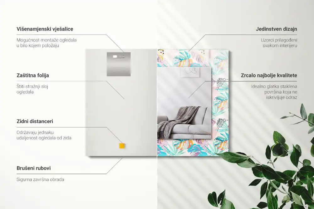 Obdĺžnikové dekoračné zrkadlo Farebné tropické listy