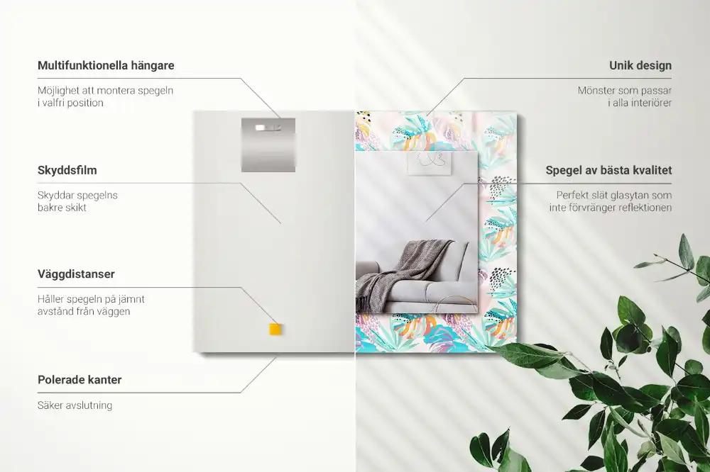 Obdĺžnikové dekoračné zrkadlo Farebné tropické listy