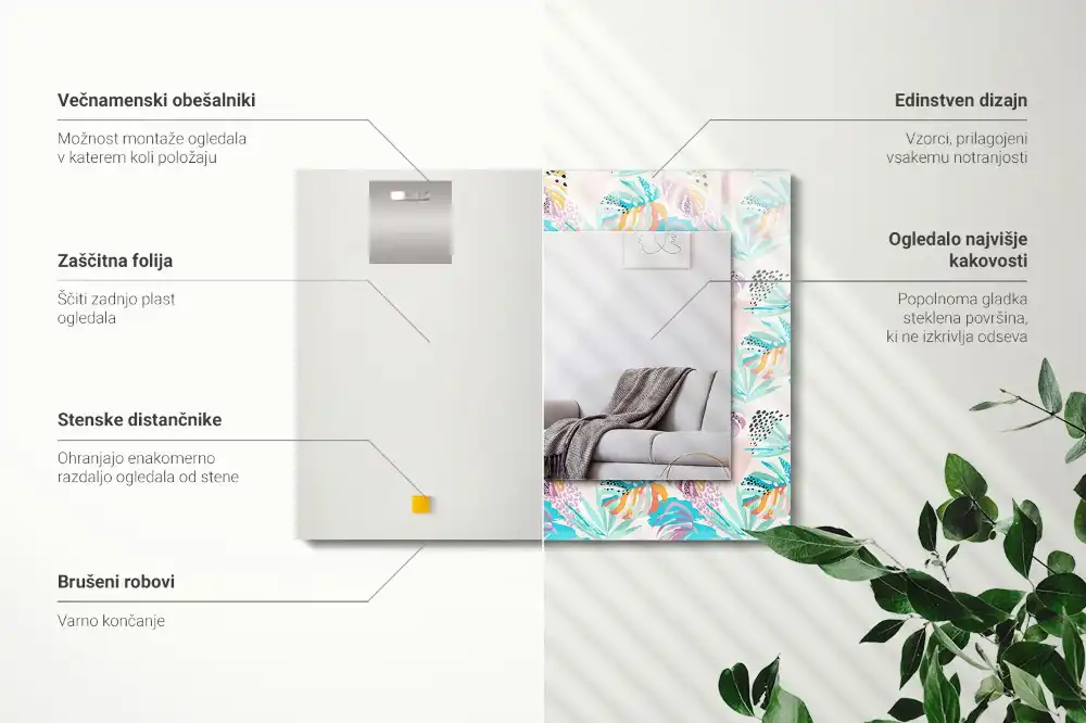 Obdĺžnikové dekoračné zrkadlo Farebné tropické listy