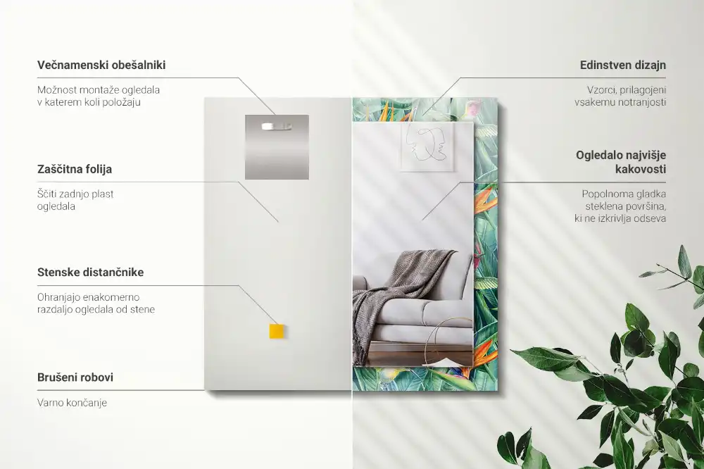 Obdĺžnikové ozdobné zrkadlo Kolibríky a kvety