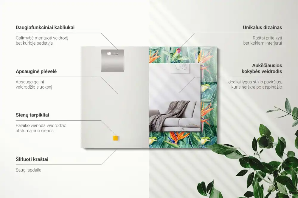 Obdĺžnikové ozdobné zrkadlo Kolibríky a kvety