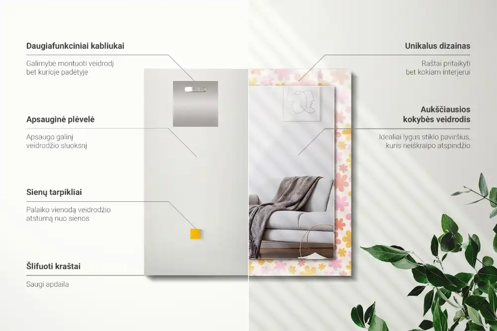 Obdĺžnikové dekoračné zrkadlo Kvetinový vzor