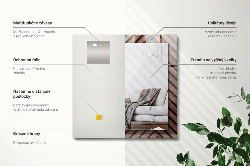 Obdĺžnikové dekoračné zrkadlo Drevené diagonálne lišty