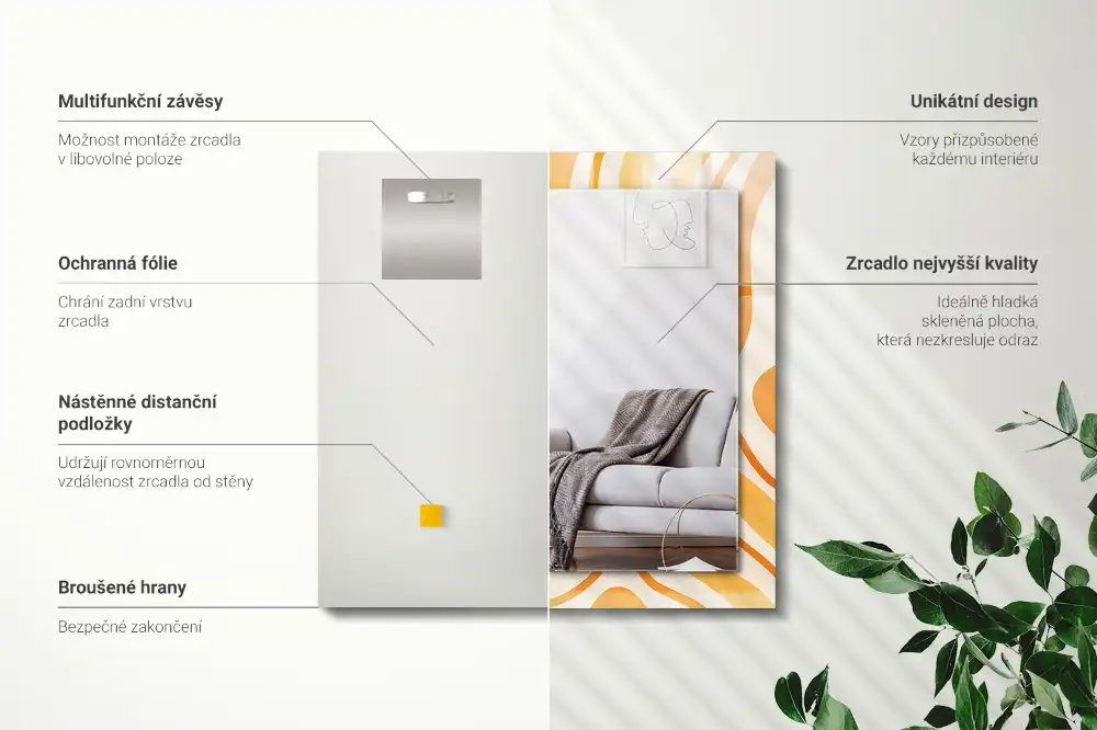 Obdĺžnikové zrkadlo s motívom Abstraktné oranžové vzory