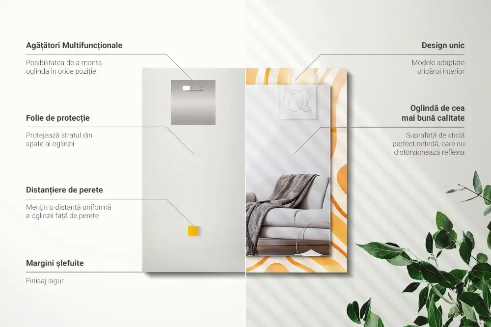 Obdĺžnikové zrkadlo s motívom Abstraktné oranžové vzory