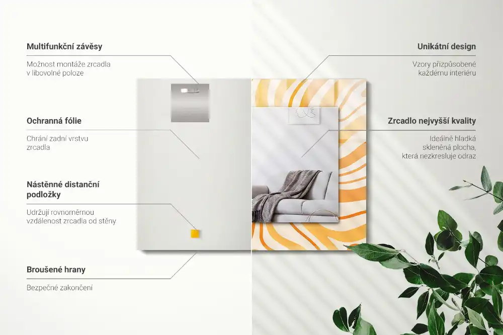 Obdĺžnikové zrkadlo s motívom Abstraktné oranžové vzory