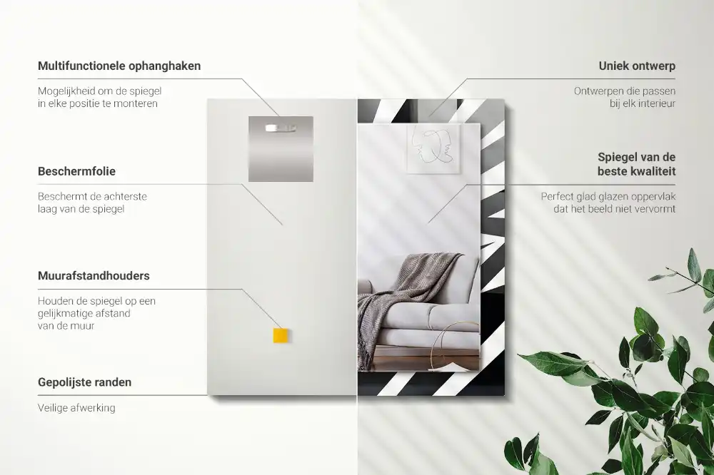 Obdĺžnikové zrkadlo s motívom Čiernobiela geometria