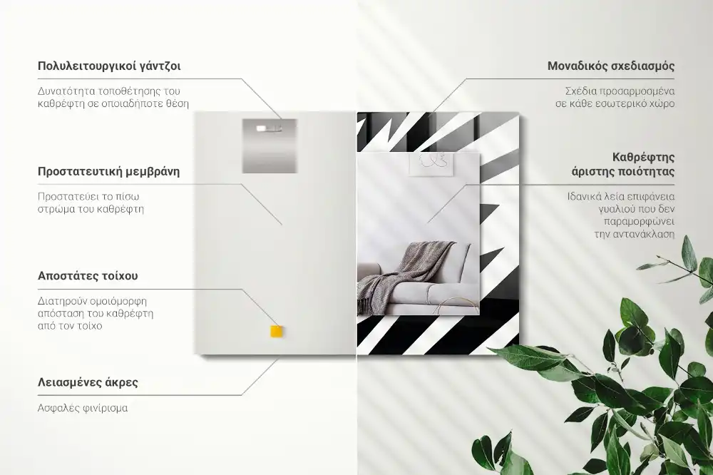 Obdĺžnikové zrkadlo s motívom Čiernobiela geometria