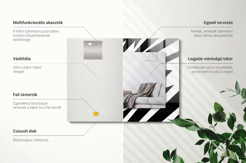 Obdĺžnikové zrkadlo s motívom Čiernobiela geometria