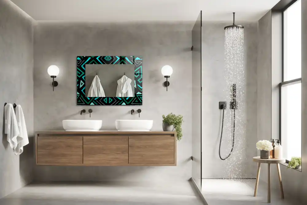 Obdĺžnikové ozdobné zrkadlo Geometrický tyrkysový vzor