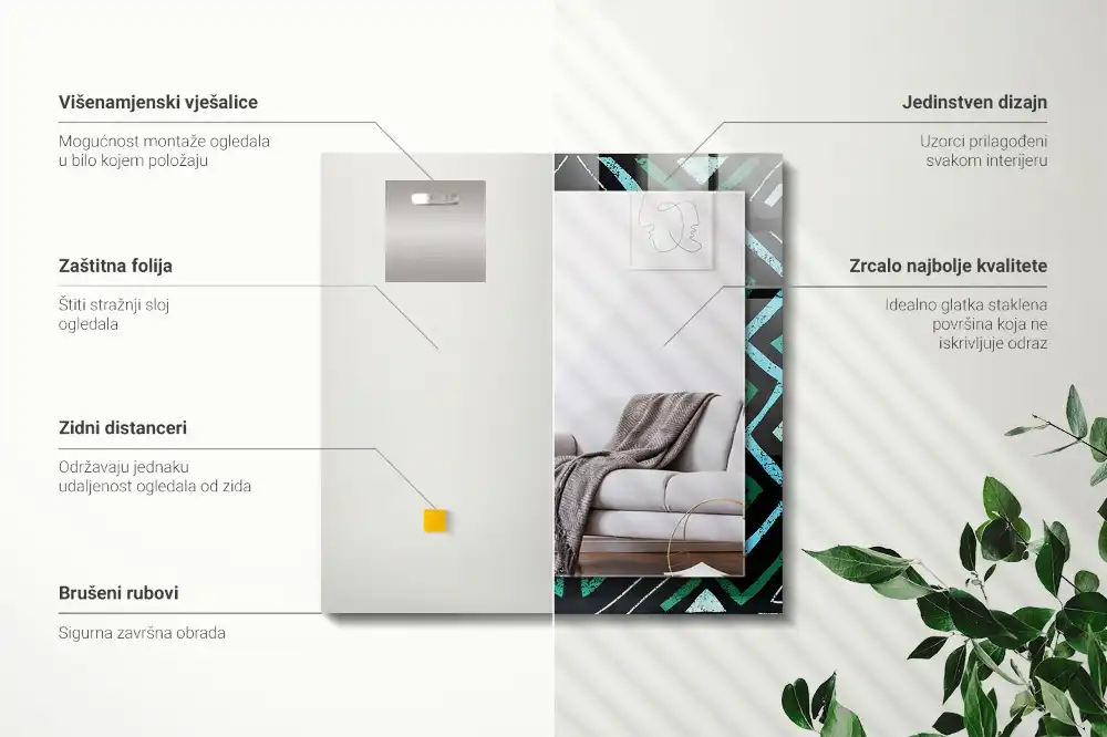 Obdĺžnikové ozdobné zrkadlo Geometrický tyrkysový vzor