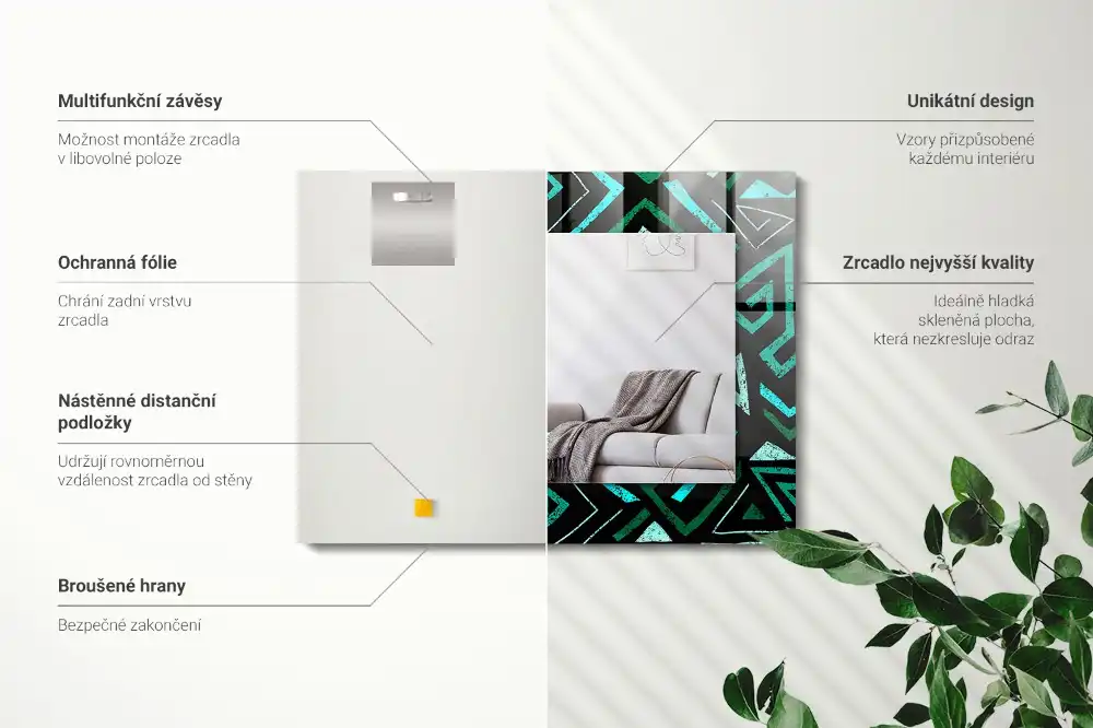 Obdĺžnikové ozdobné zrkadlo Geometrický tyrkysový vzor