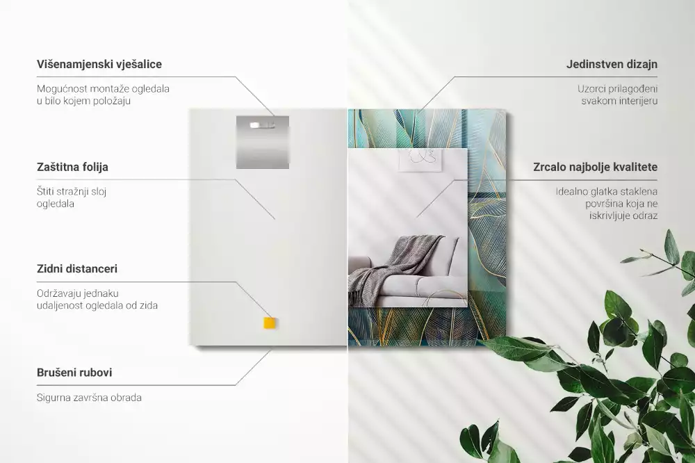 Obdĺžnikové dekoračné zrkadlo Listy čiary